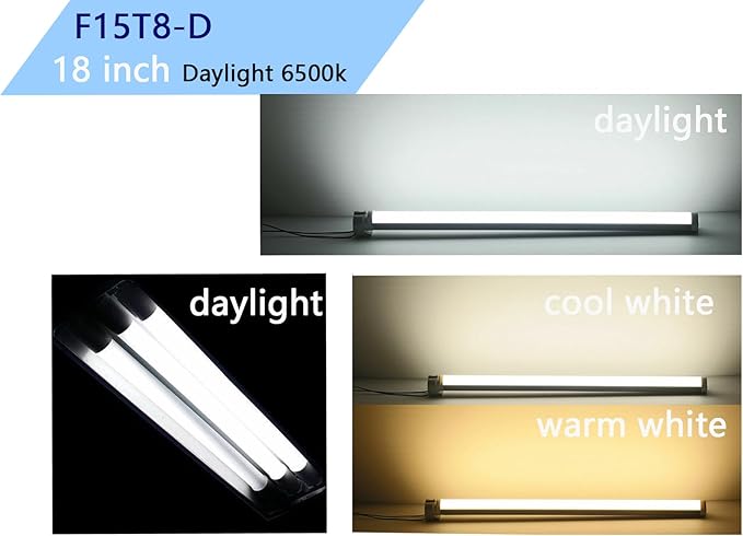 Flyercatch 18'' Full Spectrum Daylight 15Watt Aquarium and Plant Light Bulb,Bright White 6500k Fish Tank Fluorescent Tube, Ra83+ High Color Rendering Index
