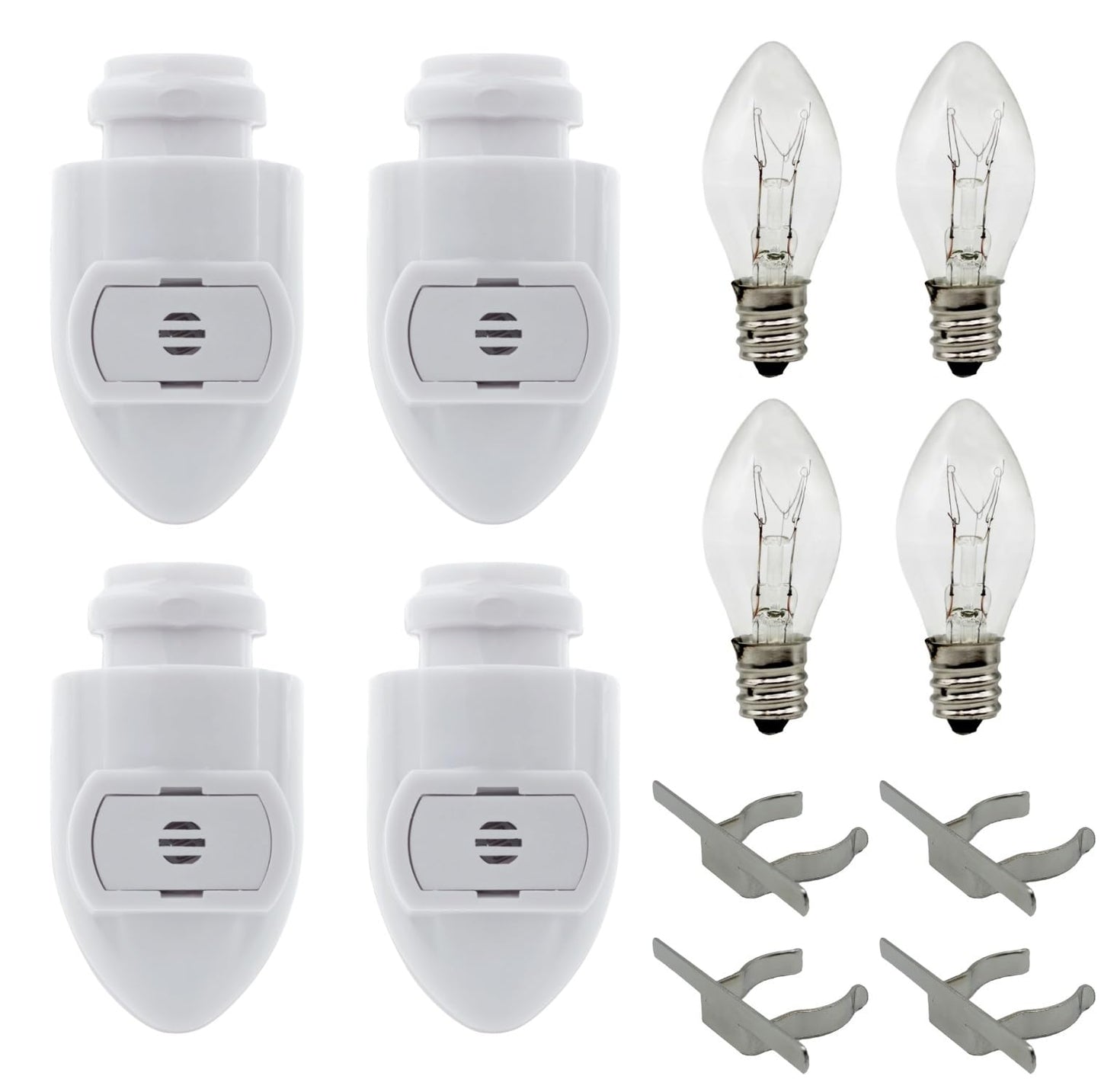 Creative Hobbies Plug in Night Light Module Includes 4 Bulbs and 4 Metal Clips, Great for Making Your Own Decorative Night Lights, Pack of 4 (White)