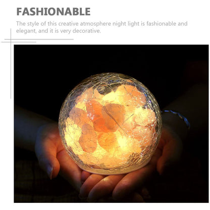 Uonlytech Salt Rock Lamp Battery Powered Himalayan Pink with Crackle Glass Ball Rock Salt Night Light for Bedroom Home Decor