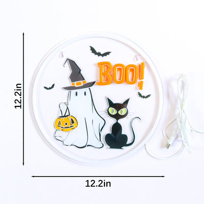 WittyRhE Halloween ghost Neon Sign BOO neon Light Wall Decor for Bedroom Club Party Bar Shop Gift Art for Boys Girls Family-12.2×12.2 IN-USB Powered-Acrylic