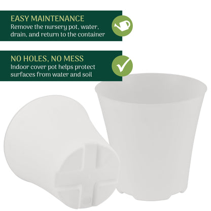 Arcadia Garden Products 4-Pack Plastic Pot, Fits [ 6”] Nursery Grow Pot – No Drainage Hole (Drillable), Minimal Cover Planter for Indoor Plants, Herbs, Flowers, Seedlings, [White]