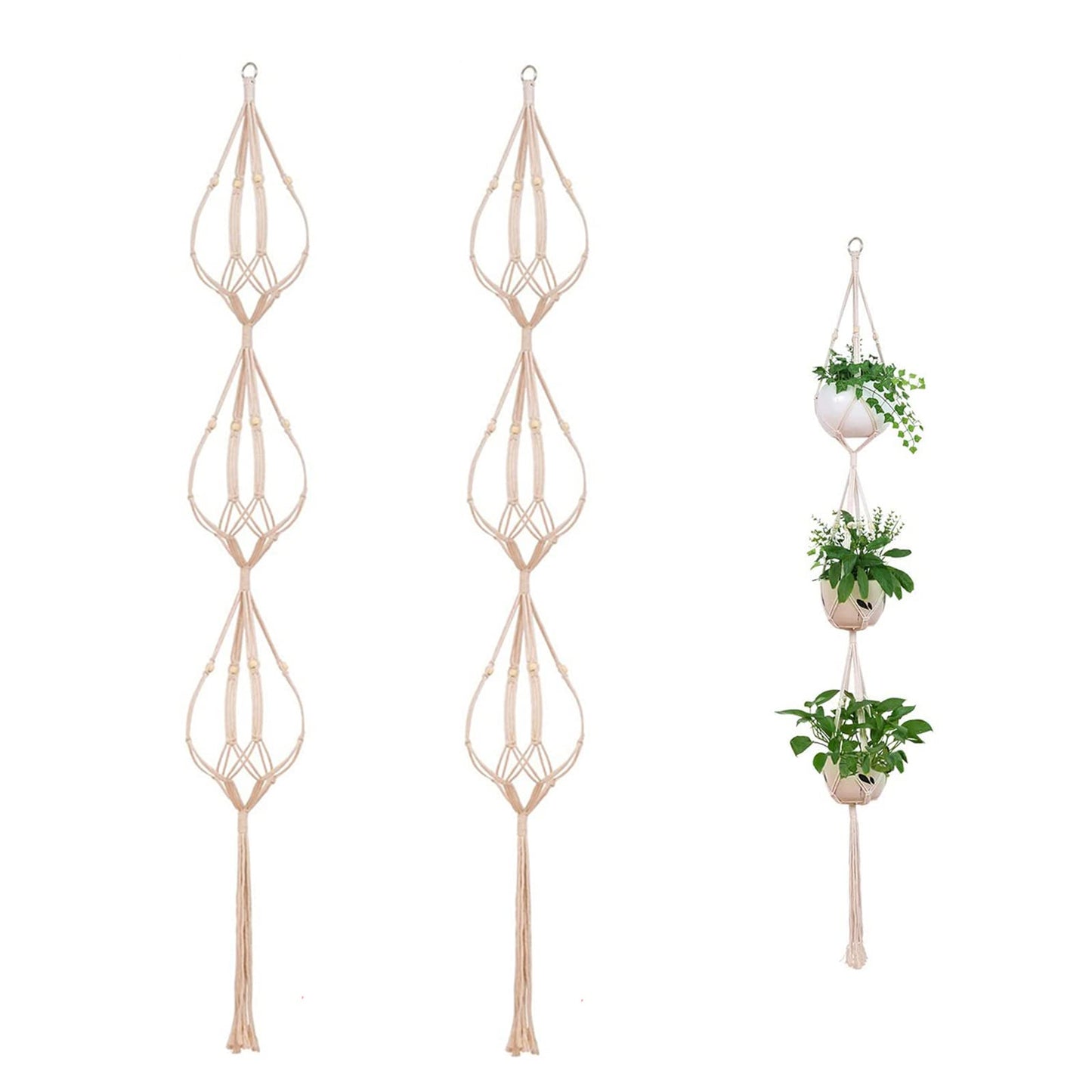 ELANE 2PCS 3-Tier 70" Macrame Plant Hangers Basket Plant Hanger Indoor Outdoor Hanging Plant Holder for Stand Flower Pots Decorations