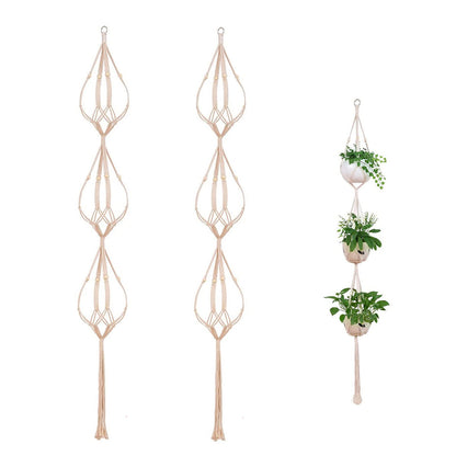 ELANE 2PCS 3-Tier 70" Macrame Plant Hangers Basket Plant Hanger Indoor Outdoor Hanging Plant Holder for Stand Flower Pots Decorations