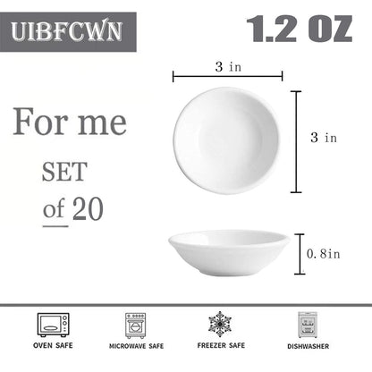UIBFCWN 20 Pack Ceramic Dipping Bowls, 3 Inch Dipping Sauce Bowls/Dishes, 1.2 oz Soy Sauce Dish, Asian Dipping Dishes for Ketchup, BBQ, Side Dish, Sushi, Condiments, Appetizer