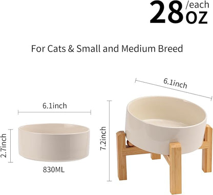 Elevated/Raised 15°Tilted Anti Slip Ceramic Dog Bowl for Small/Medium Breeds,Slanted Bulldog Big Face Pet Food Water Feeding Dish with Stand for Cats and Dogs (3.6 Cups/28 OZ) Beige