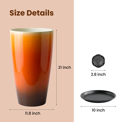 Lucieblessdesign 21 inch Tall Planters for Outdoor & Indoor Plants, Set of 2 Large Outdoor Planters for Porch, Tall Planter (Orange)