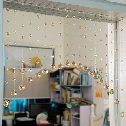 Hanbinsen 20 Strings Crystal Beaded Curtain, Arched Door String Curtain, Hanging Doorway Room Divider Suitable for Home, Coffee House, Bedroom, Restaurant. (Chamgagne)