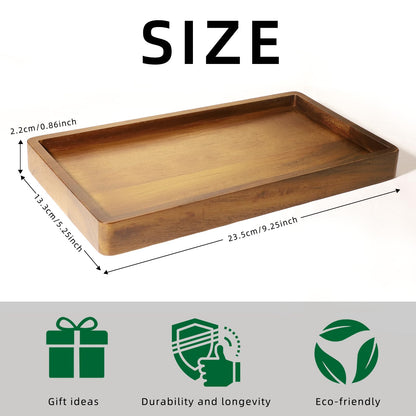 FONMY Rectangular Small Bathroom Vanity Tray for Countertop Makeup Perfume Jewelry Decor Candle Keys,Kitchen Tray for Soap Dispenser Spice,Solid Wood Toilet Tray,9.25inch L