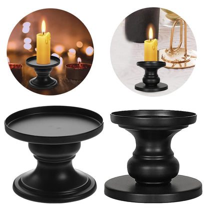 Matte Black Iron Pillar Candle Holders - Set of 2 Candlestick Holders, Metal Candle Holder for Pillar & Taper, Table Mantle Fireplace Farmhouse Home Decor