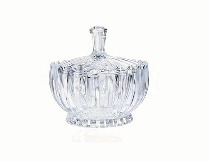 HMFDYHz Glass Candy Dish with Lid, 17oz Crystal Glass Candy Bowl, Classic Fancy Glass Canister for Cookies Nuts Chocolates Fruit,Home Wedding Party Decorative Jar (Clear)
