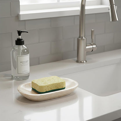 Creative Home Natural Champagne Marble Soap Dish for Bar Soap, Compact Beige Stone Soap Holder for Bathroom Sink and Shower Shelf, Solid Marble, 5.8 x 3.8 x 0.9 in