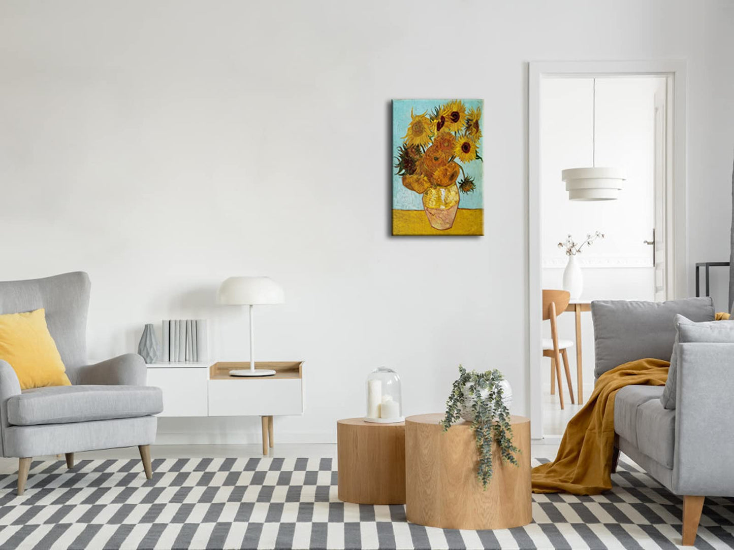 Wieco Art Framed Wall Art Canvas Prints of Sunflower by Vincent Van Gogh Paintings Reproduction Abstract Wall Decorations for Living Room Golden Frame