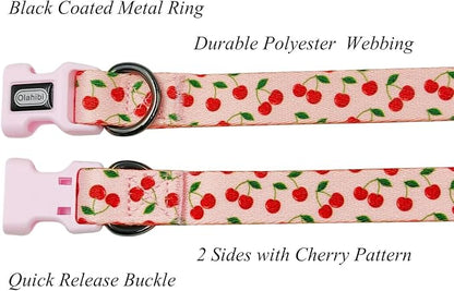 Dog Collar and Leash Set, Cute Cherry Pattern, Polyester Material, 5ft Leash, for Large Dogs.(Large,Pink Cherry)