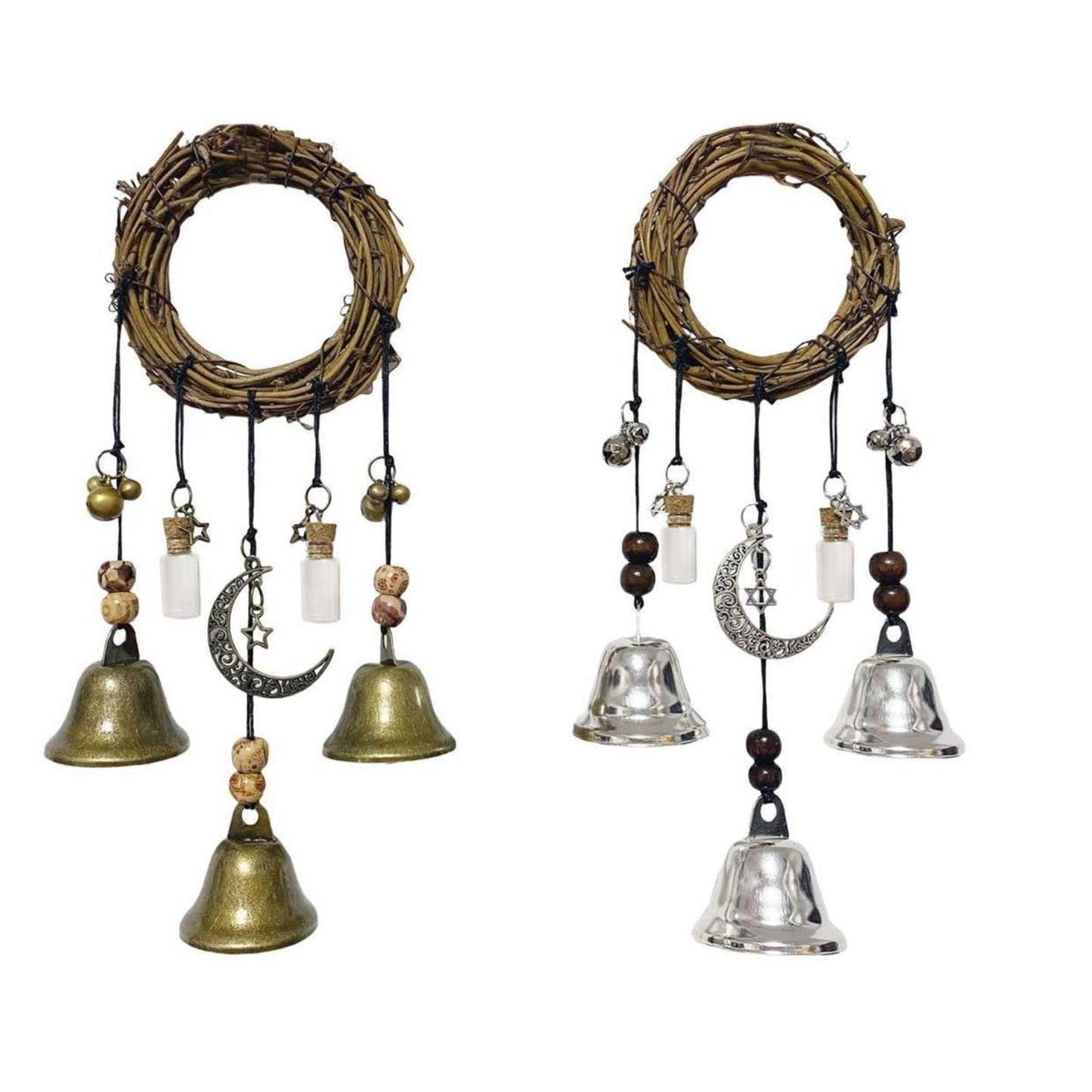 2pcs Witch Bells, Wooden Witch Decor Wind Chimes, Hanging Pendant with Wishing Bottle