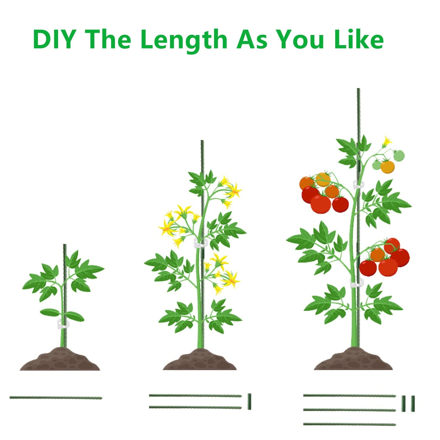 Frcctre 50 Pack 16 Inches Garden Stakes with 25 Connectors, Connectable Plant Support Stakes Plastic Coated Metal Tomato Sticks Plant Climbing Support for Tomatoes, Cucumber, Beans, Potted Plants