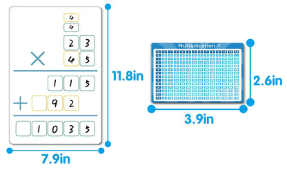 Set of Dry Erase Multiplication and Division Practice White Board, 8" x 12" 2-Digits Mathematics Board with a 4" x 2.5" Multiplication Chart Board for Kids Students, Classroom and Home