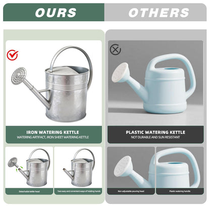 9.5L Metal Watering Can for Outdoor Garden, Galvanized Steel Large Watering Can Pot with Top Handle and Long Spout, Rust-Resistant Water Can for Flower, Lawns, and Farm Use