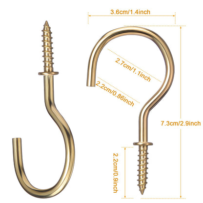 Hotop 12 Set Ceiling Hooks with Hanging Chains for Bird Feeders, Planters, Lanterns, Billboards, Birdbaths, Grow Lights, Chalkboards, Wind Chime and Other Ornaments, Chain Hook DIY (Gold)