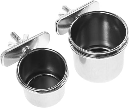 Toddmomy Parrot Feeding Bowl with Clamp Stainless Steel Bird Coop Cups 2pcs (4.4cm 5.5cm) Hanging Food and Water Dish for Bird Cage Pet Feeding Supplies