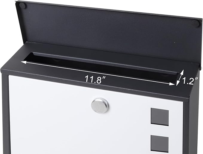 Locking Mailbox Wall Mounted Vertical– Jssmst mailboxes with Key Lock and Newspaper Compartment, Key Lock Drop Box Large Capacity, 14.3 x 3.8 x 11.8 Inch, White，SM-HPB911WN