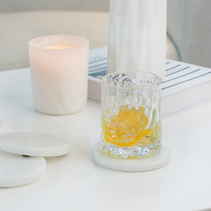 Koville Marble Coaster Set of 4, Round White Coasters, 4" Cup Coasters for Drinks, Heat Resistant Coaster for Coffee Table Home Office Bar Decor(Namib Fantasy)