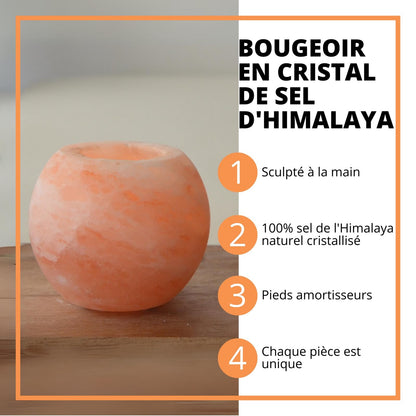 Zen'Light Himalayan Salt Crystal Candle Holder Sphere 900 g – 100% Genuine Natural Himalayan Salt Crystal – Hand Carved – Candle Holder Made of Quality Natural Material – Rounded Shape