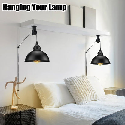 Pulley Wheel for Plug in Pendant Light, Wall Ceiling Mount Pulley for Hanging Lamp, 1 Pack Pulley Wheel and 4 Pack Swag Hooks for Hanging Electric Wire Cable Cord Chandelier Plant Grow Lights (Black)