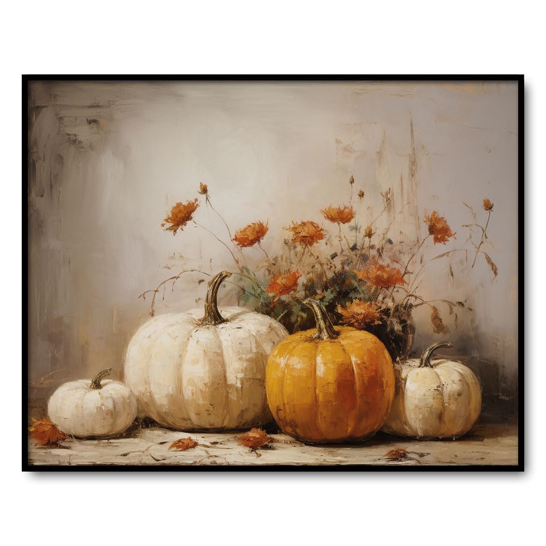 OFlyDesigns Fall Wall Decor, Pumpkin Still Life Art Print, Rustic Autumn Decor, Thanksgiving Print, 11x14 inch Unframed Landscape Art Print