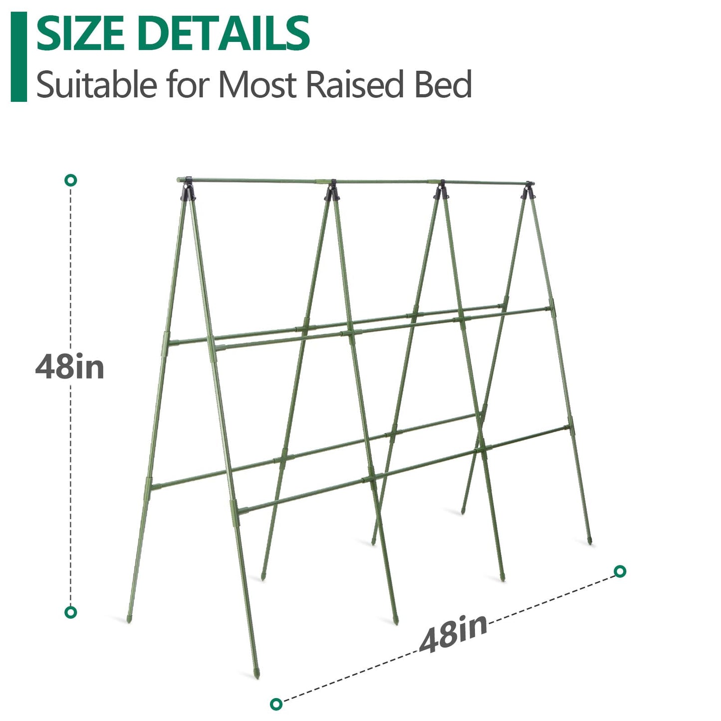 Cucumber Trellis for Raised Bed, 1 Pack 4ft Tall A-Frame, Garden Trellis for Climbing Plants Outdoor, Perfect for Vines, Beans - Green with Netting