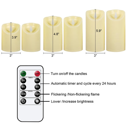 KunSwenn Flickering Flameless Candles with Remote Timer, LED Candles Battery Operated, Won’t Melt Plastic Velas Artificiales para Decoracion for Wedding Halloween Christmas Decor(Ivory, Set of 6)