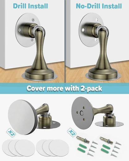 Door Stoppers Magnetic Door Catch, Stainless Steel Magnetic Door Stop 2 Pack, Double-Sided Adhesive Tape, No Drilling, Screws for Stronger Mount, Holder Your Door Open for Wide Doors