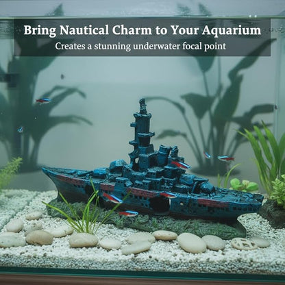 Mipukbay Shipwreck Aquarium Decorations, Resin Fish Tank Artificial Rock Ornament for Freshwater/Saltwater, Safe Landscape Hideout for Betta Fish, Goldfish and Aquatic Pets