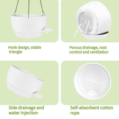 CNLBO 2 Pack Hanging Planters for Indoor Outdoor Plants, 12Inch Self Watering Hanging Pot with Drainage Holes and Saucer, Plastic Plant Pots, White Flower Pots for Kitchen, Balcony, Garden