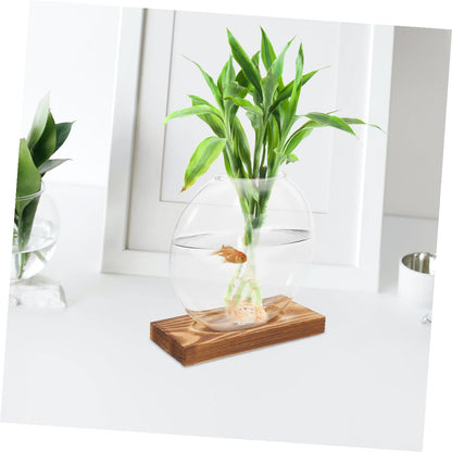 UPKOCH 2pcs Hydroponic Glass Vase with Wooden Stand, Desktop Planter for Indoor Water Plants and Plant Propagation, Contemporary Glass Flower Pot for Home and Office Decor