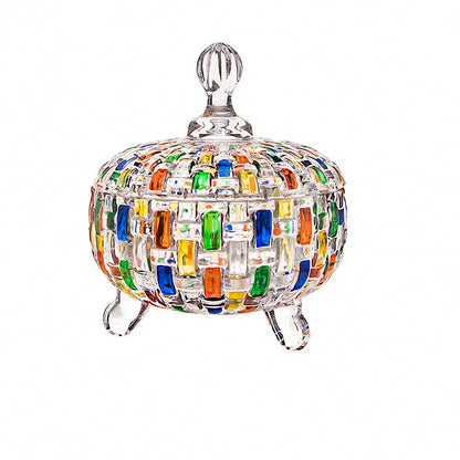 MAGCOLOR Elegant-Hand Painted Colorful Large Crystal Glass Candy Box,Christmas Candy jars with Lid,Storage Jewelry Jar,Candy dish covered,Great Gift for Family Friends-24 oz-Cute Candy servers.
