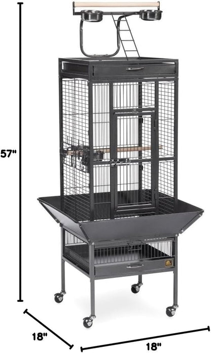 Prevue Pet Products Wrought Iron Select Bird Cage - Durable Steel Cage with Rolling Stand and Seed Guards, Ideal for Cockatiels and Medium Birds - Black Hammertone