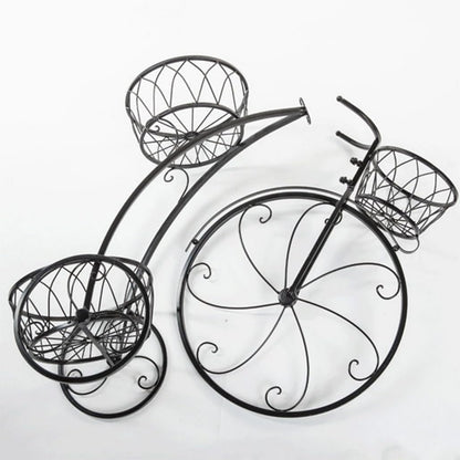 Wrought Iron Bicycle Home Garden Decor Iron Plant Stand,Plant Flower Pot Stand Flower Stand, 3 Tiered Small Bicycle Display Rack Stand Holds for Garden Patio Brown