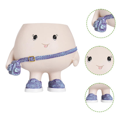 UMESONG Smily Face Planter Pot with Cute Bag Resin Head Planters for String of Pearls Plant Live Unique Succulent Pots with Drainage Hole for Indoor Outdoor Plants Gift IdeaI for Mother Day