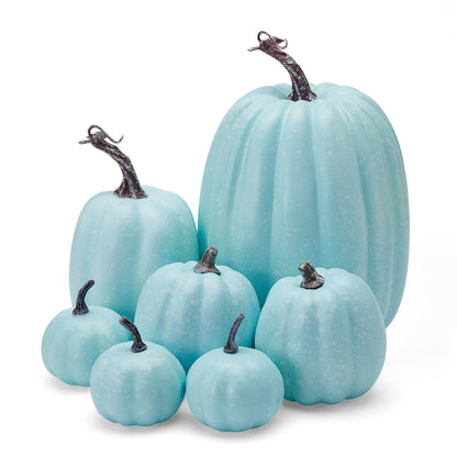 Autumn Pumpkin Decoration 7PCS Artificial Pumpkin Country Style foam Pumpkin Light Luxury Ornaments Fireplace Table Decoration Applicable to Halloween Harvest Day Thanksgiving Day (Light Blue)