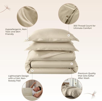 100% Organic Cotton Duvet Cover King Size - Naturally Soft Lightweight & Cooling Duvet Cover Set with Decorative Shams - Premium GOTS Certified 300 Thread Count Sateen Weave (Dune, King)