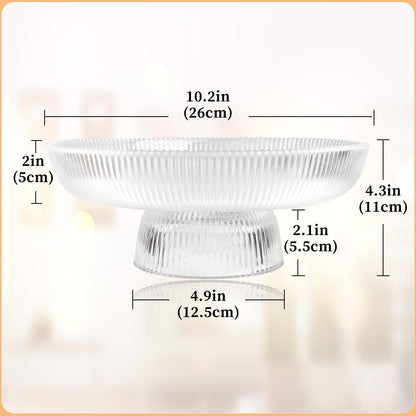 Kultilanda Large Glass Fruit Bowl for Kitchen Counter Decorative Centerpiece Bowl for Table Home Déco, Clear Ribbed