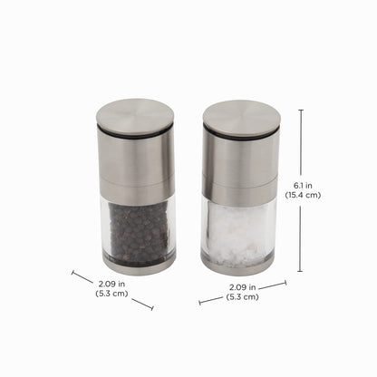 Kamenstein Magnetic Salt and Pepper Grinder Filled with Spices, Set Of 2, Stainless Steel