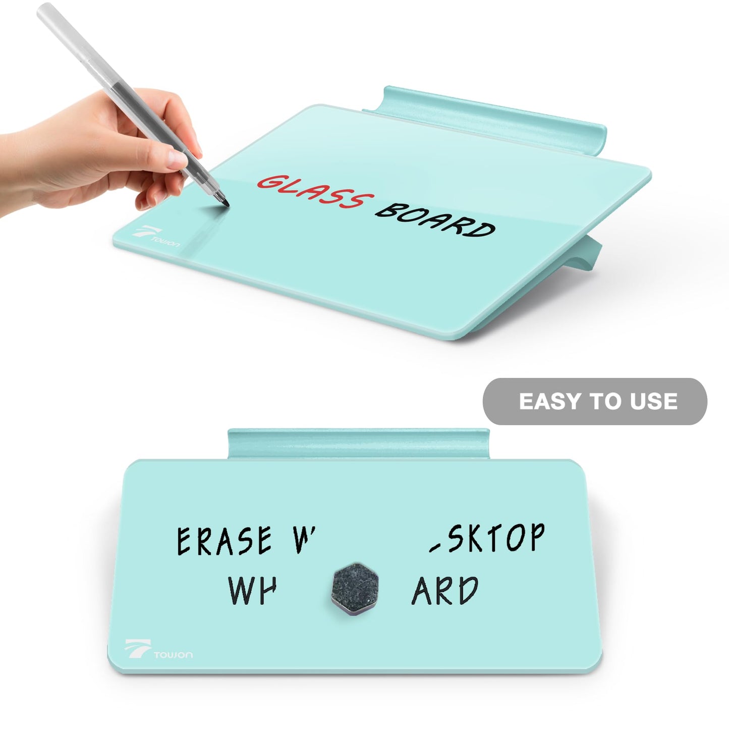 Aqua Blue Mini Desktop Pure Glass Whiteboard, Small Slope Slick Desk Whiteboard Glass, Desk White Board, Desktop White Board Dry Erase, Stenography Artifact for Office Home Schooling Décor, 8x6 Inches