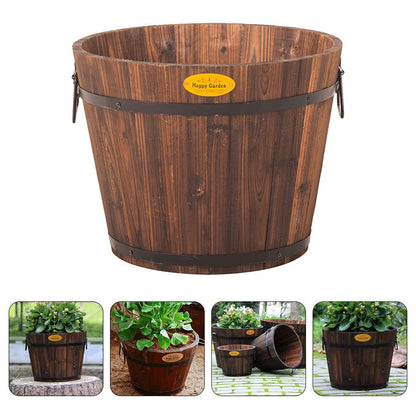 Hemoton Medium Garden Wooden Effect Barrel Planter, Outdoor Half Whiskey Cask Flower Pot, Indoor Rustic Patio Grow Plant Container