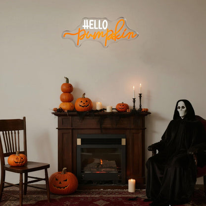 Hello Pumpkin Neon Light Sign Fall LED Wall Decor with Glowing Orange Pumpkin Neon Signs for Autumn Thanksgiving Halloween or Spooky Party Decoration - Home Bar Café Window Light