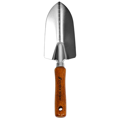Japanese Garden Trowel Heavy Duty Japanese Steel with Wood Handle, Garden Transplanter Tool for Digging, Scooping, Transplanting, Made in Japan, Large Silver
