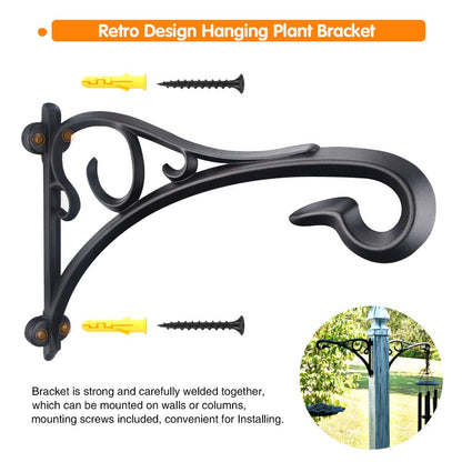 KABB Plant Hanging Bracket, Hand Forged Heavy Duty Black Iron Art Plant Hanging Hooks, Durable Rust-Resistant Wall Brackets for Planter Bird Feeder Lanterns Wind Chimes with Screws (2 Pack)