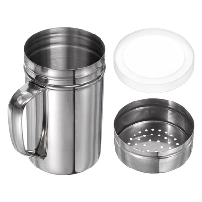 HARFINGTON Salt Dredge Shakers 14 Ounce Stainless Steel Seasonings Spice Shakers with Handle and Lid for Salt Sugar Flour