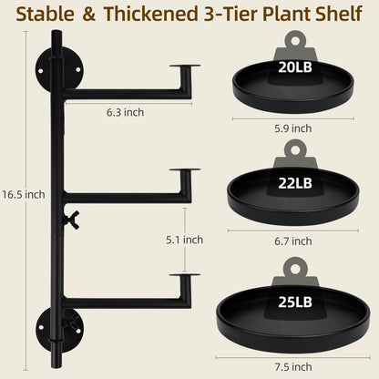 FAMIFAVOR Rotating Window Plant Shelves with Adjustable Knobs, 3 Tiers Metal Wall Shelf for Plants Indoor, Sturdy Hanging Plant Holder, Window Wall Decor & Gardening Gifts (Black)