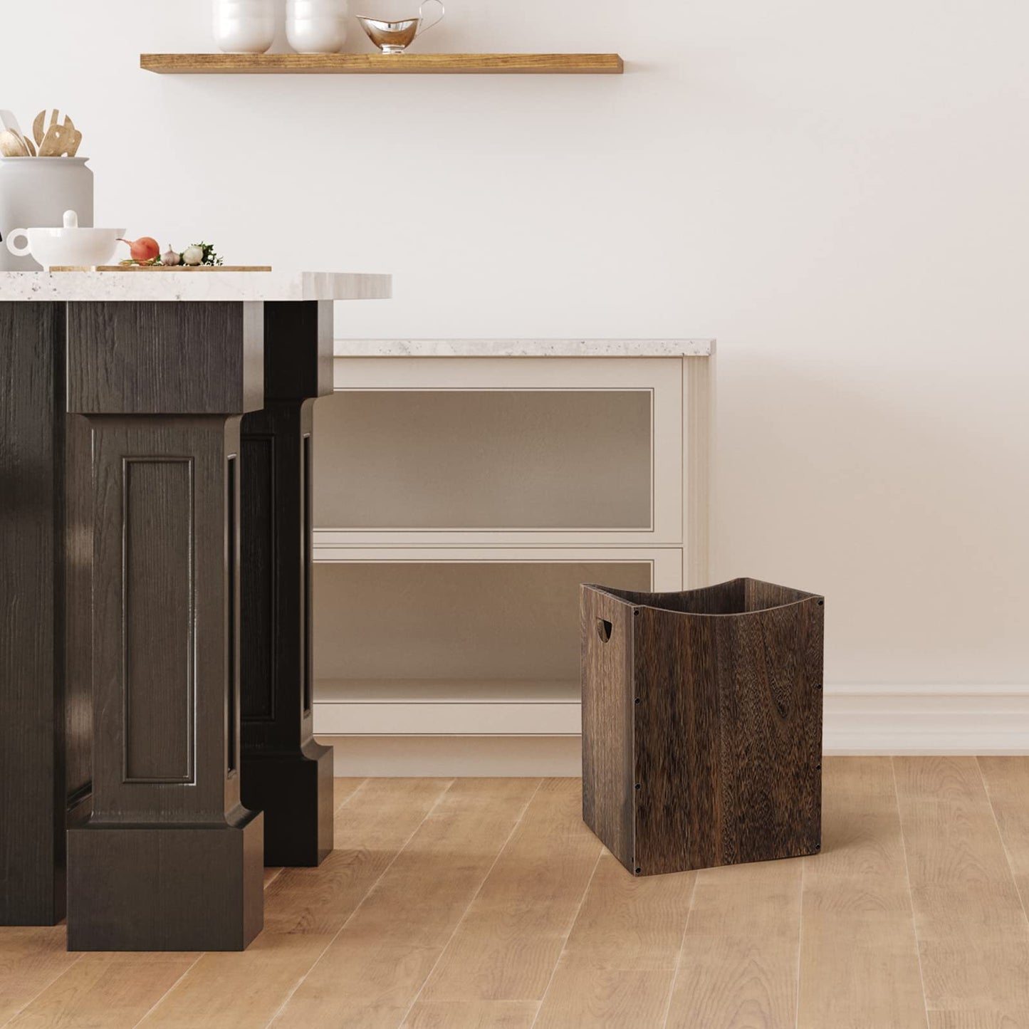 smusei Wood Trash Can 9.5 Gallon Waste Basket Bin Rustic Farmhouse Large Kitchen Garbage Can for Bedroom Living Room Bathroom Office, Rustic Brown